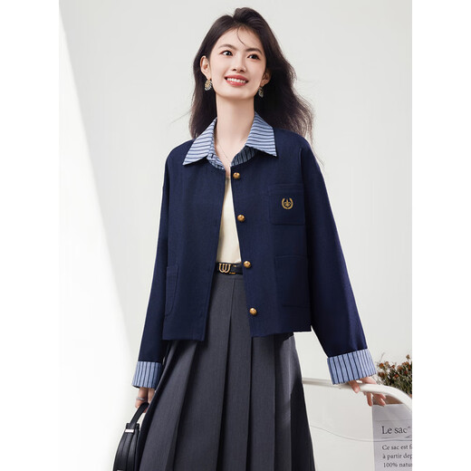 OEMG Internationaler First-Line-Marke gefälschte zweiteilige Kurzjacke für Frauen 2025 Neues lässiges modisches kleines Temperament Top Navy Blue M.