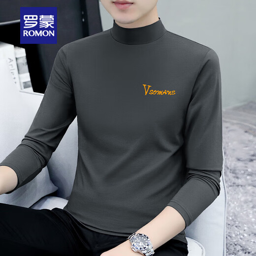 Romon Winter Men's Turtleneck Осенняя одежда чистая хлопковая базовая рубашка с длинными рубашками Slim Halfleneck мужская внутренняя футболка для футболки с воротником YPC6187 Черная [половина водолазки] M Рекомендуется 100-115 JIN [Jin Equals 0,5 кг]