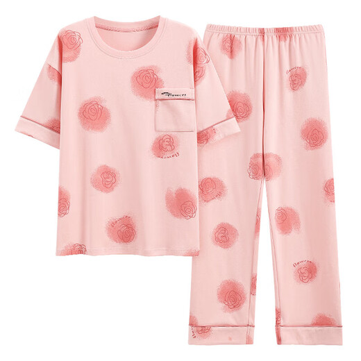 Die offizielle Website von Hongdou (Hodo) [Empfohlen von der zentralen Mutter] Frauen Sommer Reine Baumwolle kurzärmelige Hosen dünne Baumwoll-Sommer-Kleidungsanzug Frühling und Herbst YZT9716 Kurzärärmische Hosen m 80-100jin [Jin gleich 0,5 kg]