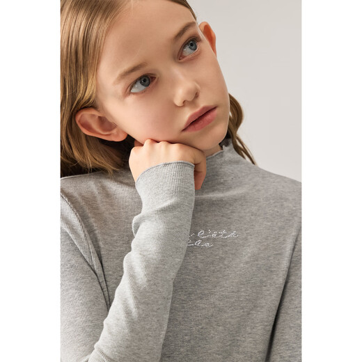 ELLE KIDS Autumn Girls' New Half-High Collar Close-Coat Wooden Ears Versatile Ecological Basic Long-Sleeved Inner Bottoming Shirt