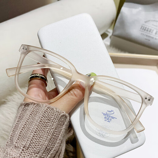 Midai Frame Anti-Blue Light Flat Mirror Unface Artifact versatile men and women same style Internet celebrity anti-Blue Light Glasses 15940 Bright Black Frame [Glass Box + Mirror Cloth] Anti-Blue Light Extra