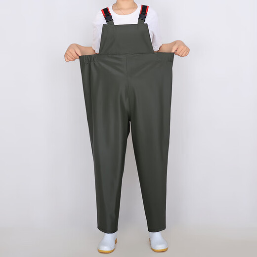 Xiongxuemei thickened breeding pants without boot straps waders one-piece rain pants army green one size fits all bootsless waders one size
