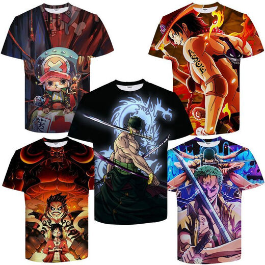 Bamaitu ein Stück Kurzarm ein Stück Zoro Anime T-Shirt Primary- und Sekundarschüler und Teenager 3D-Druck Trendy Top Burning Ace TXU1480 S geeignet für Gewicht 80-90 Jin [Jin gleich 0,5 kg]