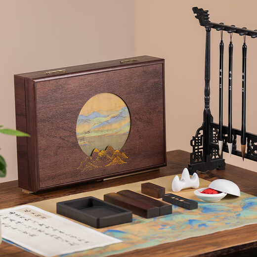 Huying Qianli Jiangshan Longyin Upgraded Four Treasures of the Study Set Elementary School Beginners' Introductory Ink Pen and Ink Paper and Inkstone Calligraphy Inkstone Ink Strip She Inkstone Pen Holder Gift Box