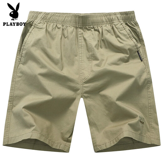 花花公子（PLAYBOY）高端爸爸休闲短裤男士夏季五分裤宽松中年松紧纯棉大裤衩外穿时尚 灰色 L 100-130斤