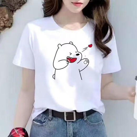 
New Women's T-shirt Short-sleeved Loose Large Size Student Round Neck Print White Women's Slim Top Short-sleeved T-shirt 1047 M 85-95