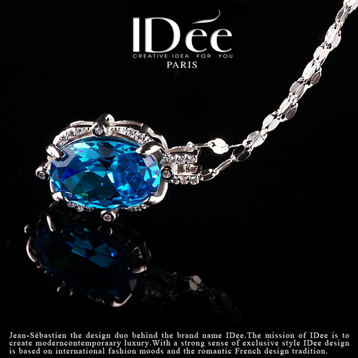 IDee CREATIVE IDER FOR YOU France IDee Ocean Heart Blue Silver Necklace Women's 925 Silver Pendant Spring and Summer Light Luxury Simple Fashion Accessories Gift Temperament Blue Chain Length 45cm Pendant 1.5*2cm