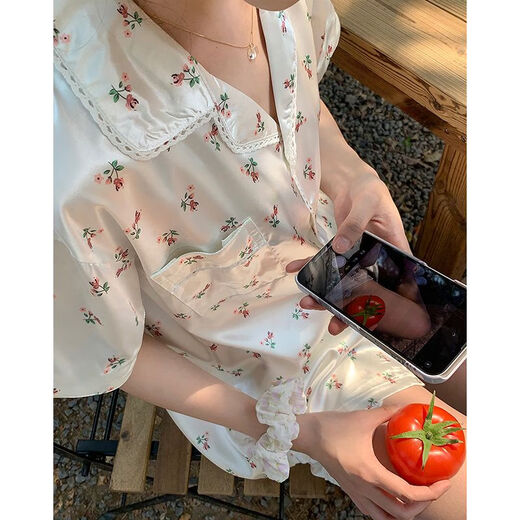 欧伦黛ins新款碎花冰丝睡衣女夏季薄款小清新休闲少女家居服套装可外穿 套YFY9905【丝滑凉感型】 M 【建议80-100斤】