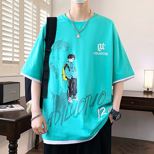 酷章（KUZHANG）卡通印花青少年学生短袖t恤男士潮流帅气2025新款夏季半袖体恤衫T 693米色 M 约80-100斤可穿