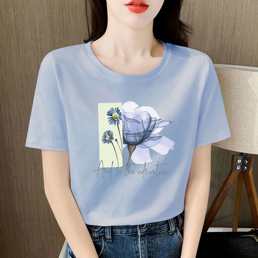 Hochwertiges weißes Kurzarm-T-Shirt aus gekämmter Baumwolle für Damen mit lockerem Design und altersreduzierender Nischen-Sommerkleidung 2025 neues Top 6195 graublaue Baumwolle kurzärmelig M (empfohlen 80-105 Jin Jin entspricht 0,5 kg)