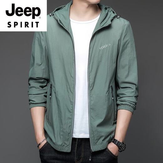 
JEEP SPIRIT sunscreen clothing men's summer thin outdoor ice silk hooded sunscreen coat 9928 mist blue M 170 105-120Jin [Jin equals 0.5 kg]