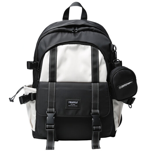 TRUFFLE campus large capacity student schoolbag male junior high school backpack female college student backpack computer travel bag SFG-black with beige and gray