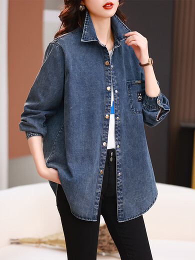 AEMAPE CASA DE MEDIA CASA DE MEDIMA CASA PARA MUJER 2025 Spring y otoño Nuevo estilo europeo de moda y popular camisa de capas de alta gama Top Blue M es aproximadamente 115 Jin [Jin equivale a 0.5 kg]