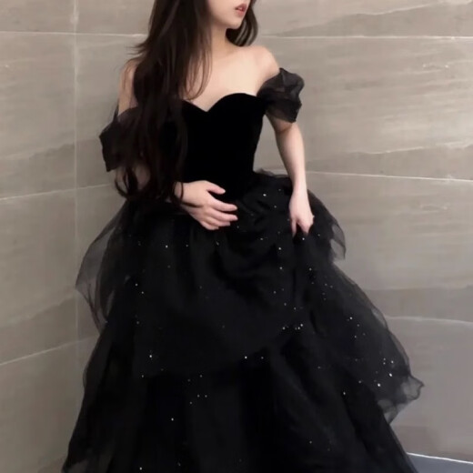 COLORFUL GEMS黑色晚礼服裙2025轻奢感毕业演出 黑色 2XL