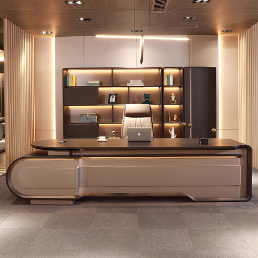 Qiheng (XIIBLC) Desk Boss Desk Italian Minimalist Modern Light Luxury Office Chairman and President Executive Desk Desk and Chair Combination Natural Mocha Oak Grain 2.8 Meter Boss Desk