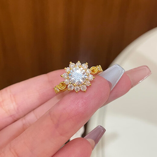 Qingyi 999 pure gold sunflower dove egg gold ring for women, flash gold ring, 520 gift for girlfriend, 11 circle size, gold about 1.8g-1.9g