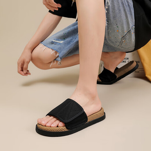 Walker Shop Men's Slippers 2025 Summer New Outdoor Casual Fashion Slippers Personalized Trendy Versatile Men's Slippers Black 40 (Leather Shoe Size)