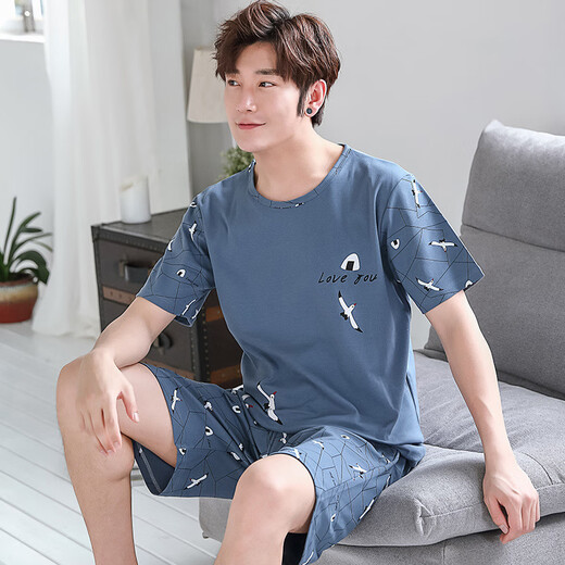 
UKUHPK men's summer thin cotton pajamas large size loose home clothing set D1990 (A679) M (recommended 80-115Jin [Jin equals 0.5 kg])