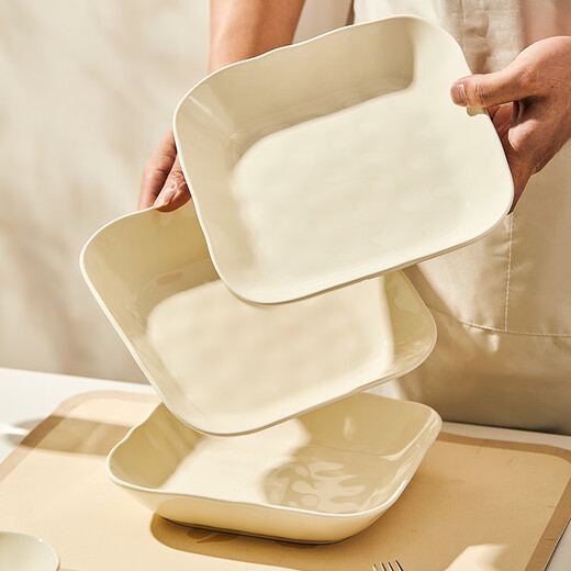 TREEJACK ceramic bowls, plates, tableware set, French style, fresh, creamy style, rice soup bowls, dishes, plates, chopsticks and spoons, 11-piece set