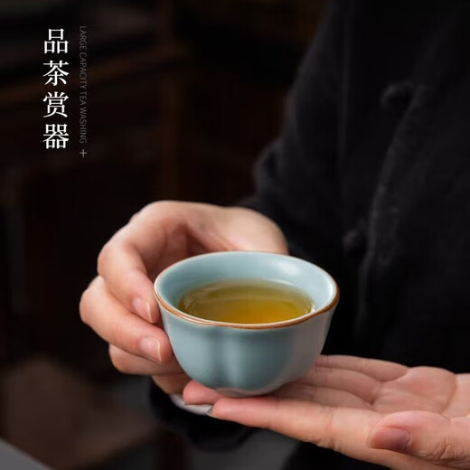 Tianqing Ru Kiln Master Cup single cup opening can hold high-end handmade ceramic tea cup Ru porcelain Kung Fu tea cup tea cup Ru Kiln Master Cup two pieces