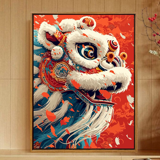 JPHZNB中国风醒狮数字diy填充填色国潮龙新年手工绘油彩装饰挂 SJ13915 30*40cm绷好加厚内框