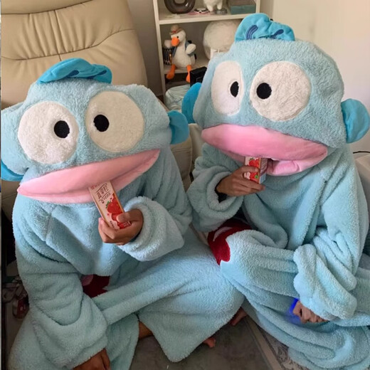 Disney Ugly Fish children's cute and funny one-piece pajamas for men and women flannel autumn and winter thickened coral velvet cartoon home clothes Big-headed fish one-piece suit 165 S