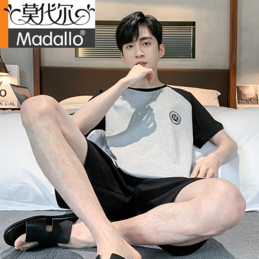 莫代尔夏季纯棉男士短袖短裤睡衣夏天宽松薄款两件套装青少年卡通家居服 H9928(短袖短裤) L (建议100-120斤)