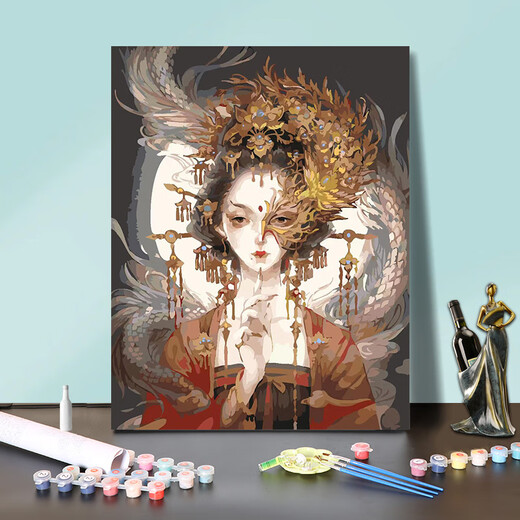 三栖虎diy数字油画定制卧室古风动漫人物手工绘填充色油彩装饰画 半面妆 X11976 40*50【订好内框】 高清淡彩画板+颜料+画笔
