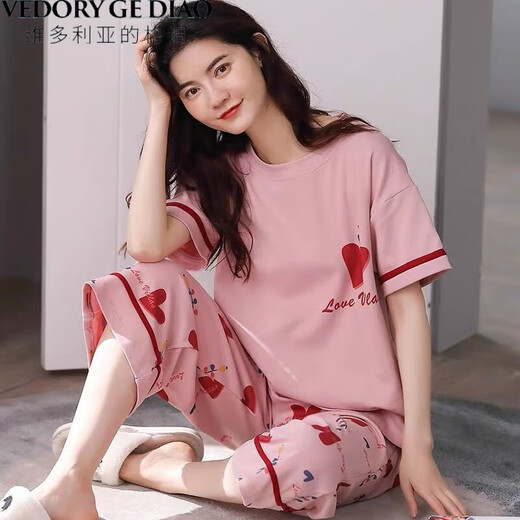 
Victoria's style pure cotton pajamas for women in summer short-sleeved cropped pants suit loose spring and summer can wear home clothes outside. Short-sleeved cropped pants 679 L Recommended 98-115Jin [Jin equals 0.5 kg]