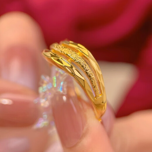 OEMG old Phoenix gold store new Japanese and Korean water ripple gold-plated imitation gold ring wedding fake three gold ring adjustable A ring (adjustable)