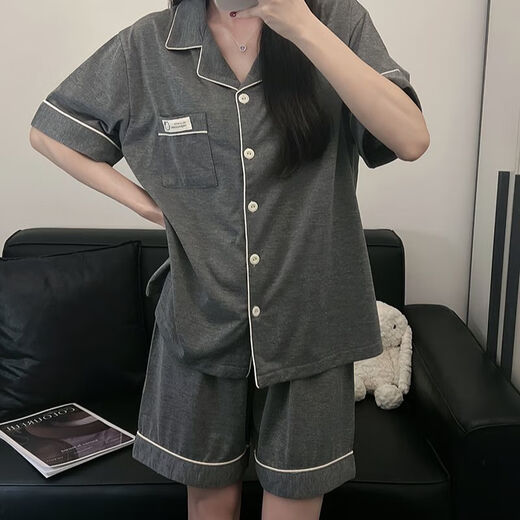 莫代尔韩版简约纯色棉睡衣女短袖短裤夏季两件套宿舍可外穿家居服套装 9903#黑色 M 80-100斤