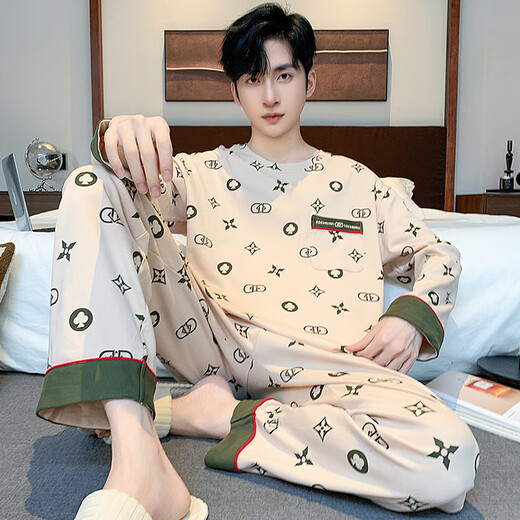 Yalu 2024 new spring and autumn pajamas for men's autumn and winter pure cotton long-sleeved teenagers can wear casual home clothing suit KJ9905 L