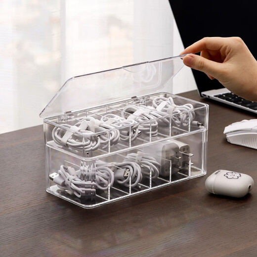 Boîte de stockage de câble de données Câble Câble Câble Gestion d'artefact Particule Plug Pobine de téléphone mobile Ensemble de bougie de fil Mobile Rack Double-couche Data Data Cable Boîte + Câble Management avec 15 pièces