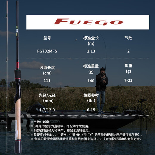 达亿瓦（DAIWA）新款 FUEGO FG 高性能路亚竿碳素钓鱼竿 进口钓具渔具 2.13m 702MFS（中调直柄）