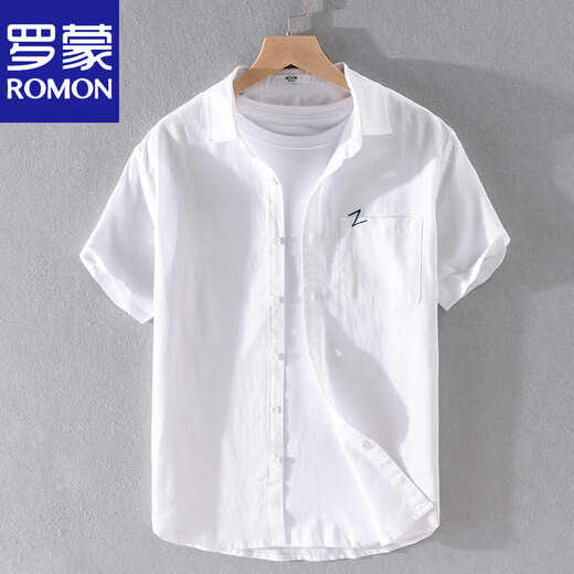 Romon-Männer-Leinen kurzärärmiges Hemd Japan japanische dünne Sommerjugendliche Festkörper-Cotton-Wäsche-Hemd 9711 Yellow L 115jin [Jin gleich 0,5 kg]