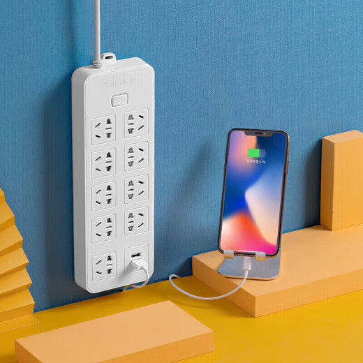 Bull (BULL) same style 10-slot multi-functional plug-in board with cable extra-long 10 meters socket panel multi-hole high-power plug-in row round hole plug-in board 6 slots without USB 0.8 meters collect and receive