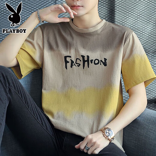 Playboy (PLAYBOY) pure cotton short-sleeved T-shirt for men 2025 new half-sleeved T-shirt loose trendy summer men's top Z829 gray 2XL [Suggested 143-158Jin [Jin equals 0.5 kg]]