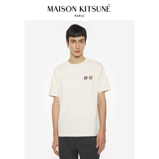 Maison Kitsune Wei Daxun Même style Couleur gras à deux t-t-t-t-t-shirts décontractés P702 [White lait] S