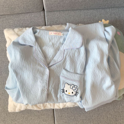 Kairuihu pijama para mujeres en primavera y otoño nuevo yunduo algodón delgado lindo cárdigan de encaje pantalones de manga larga Juego de ropa para el verano 6627 estrella y luna lunes de polka-yuntu algodón pantalones de manga larga M (80-95Jin [Jin equivale a 0.5 kg])
