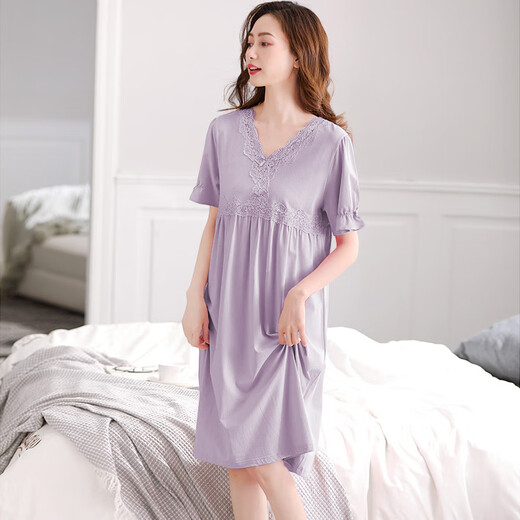 Modal Nachthemd für Frauen Sommermodal Sommerpyjamas für Frauen 2025 Neues dünnes Kurzarm Lose große Sommer Ladies M686 Violet 2xl [140-160jin [Jin entspricht 0,5 kg]]