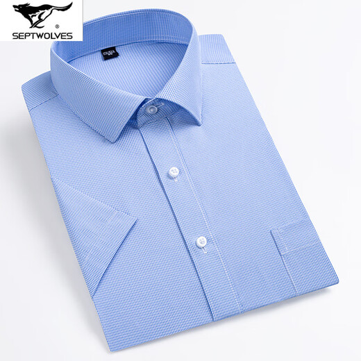 Seven Wolf men's short-sleeved shirt 2025 summer middle-aged business casual versatile comfortable and breathable cotton professional work shirt DX6623 40