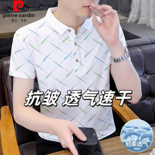 皮尔卡丹（pierre cardin）休闲百搭翻领POLO衫潮流字母印花男士短袖T恤夏季新款上衣服 F9230黑色 【品质保证】 M (约90-105斤可穿)