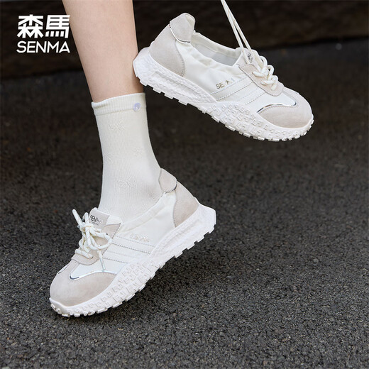 森馬（Senma）时尚潮流百搭休闲鞋软底透气舒适德训鞋女125200143 米灰色 36码