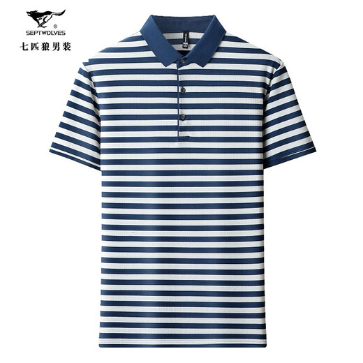 Sept loups Nouveau T-shirt à manches courtes en soie à manches courtes pour hommes d'été d'âge moyen et de papa âgée portent un polo top à rayures minces 829 Gray S 165/105