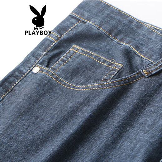 Playboy (Playboy) Corte cola de hilo Single Nuevo estilo Summer Men's Business Business Casual Loose Men's Jeans Trendy Black-723 29