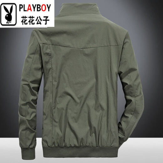 花花公子（PLAYBOY）春秋季夹克男立领大码薄款上衣工装外套男士弹力防水防风上衣男装 军绿色 XD2677 M