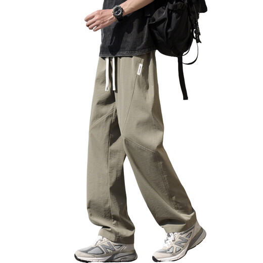Seven Wolf summer ice silk pants for men's thin new style trendy loose straight pants for men's breathable casual quick-drying trousers for men K6636 Khaki 4XL about 170~190Jin [Jin equals 0.5 kg] can be worn