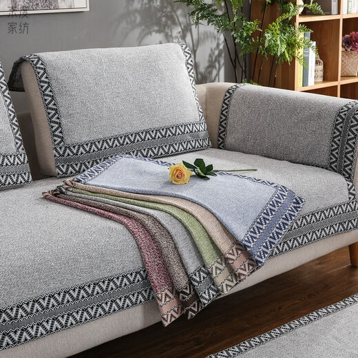 Jingdu new Chinese solid wood sofa cushion cotton and linen thickened sofa cushion 123 combination sofa cover non-slip sofa cushion cover modern Chinese style-khaki 90*150cm
