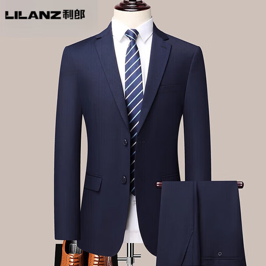 L Lilang's wool suit suit men's spring and autumn professional formal wear business casual banquet dress groom wedding navy blue 5XL 200