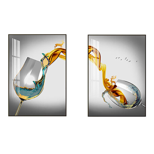 
CLCEY restaurant meter box decoration painting modern simple distribution box blocking switch box creative wine glass air opening wine celebration 15850/15839 40*60 accommodate 30X50 black frame left side push and pull